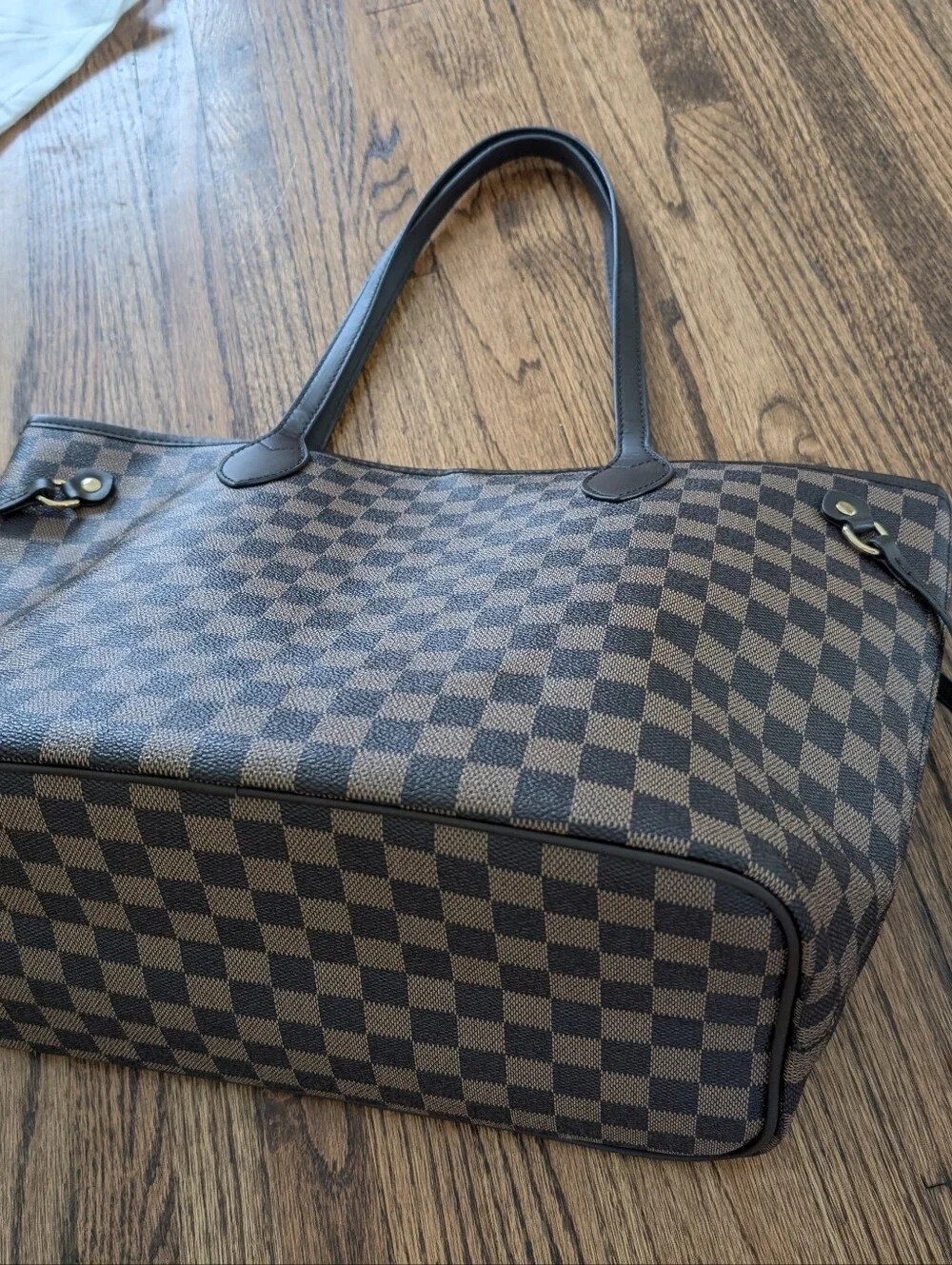 Mila Kate Brown Faux Leather Checked Never Full Large Tote Handbag Red Interior